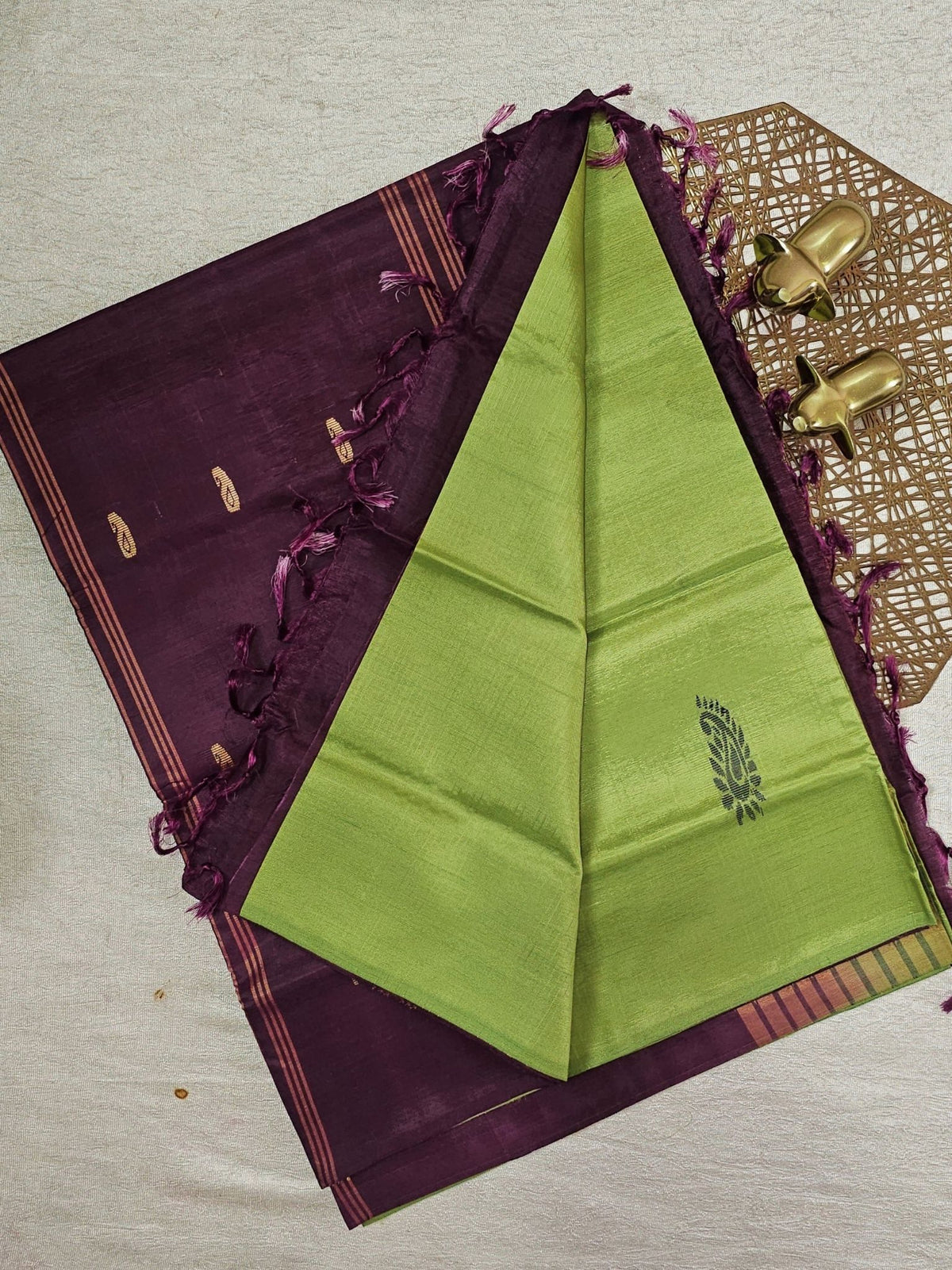 Green with Magenta Pink Chinnalampattu Saree with Blouse
