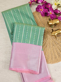Semi Kanjivaram Soft Silk Borcade Saree - Green with Pink