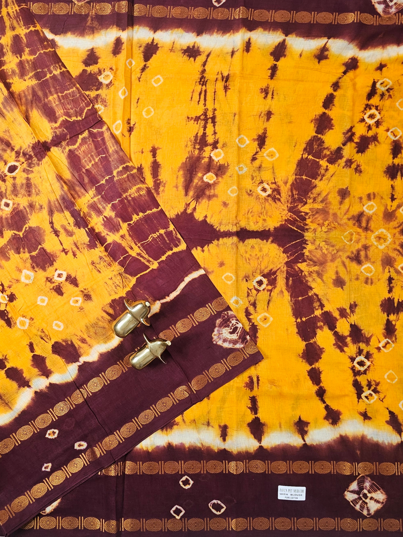 Madurai Sungadi Cotton Saree - Yellow with Maroon