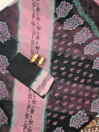 Pure Cotton with Checks Hand Block Prints - Pink with Black