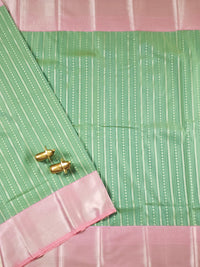 Semi Kanjivaram Soft Silk Borcade Saree - Green with Pink