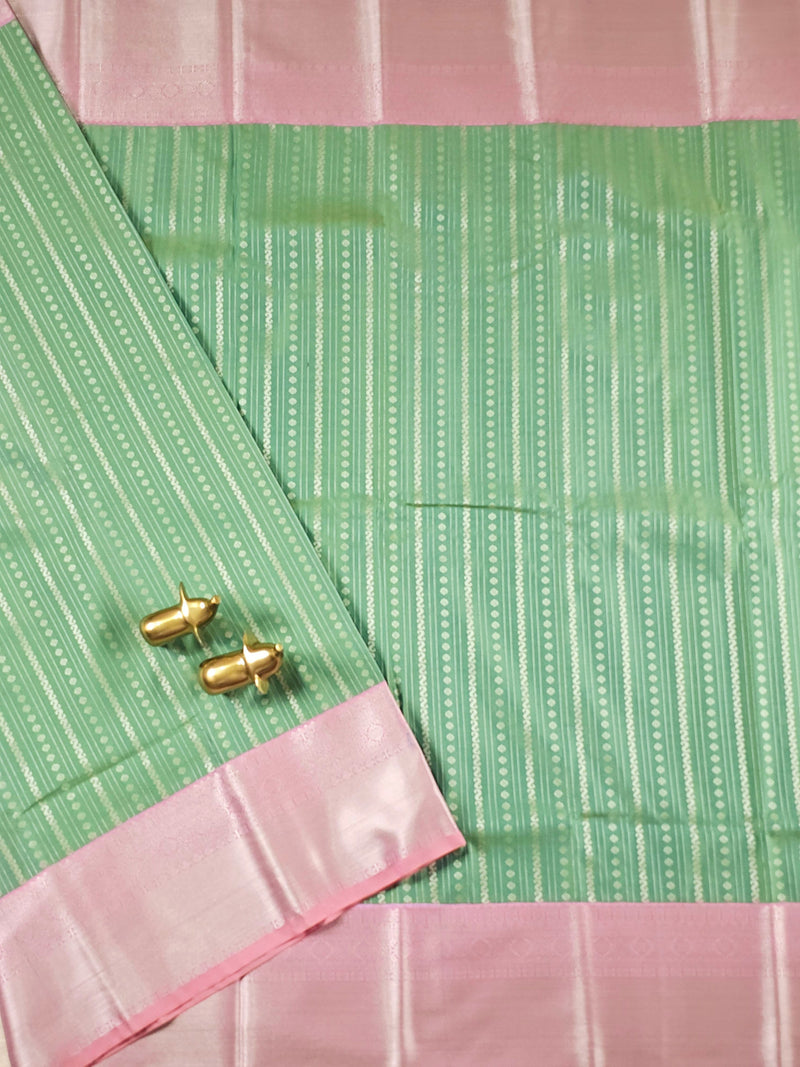 Semi Kanjivaram Soft Silk Borcade Saree - Green with Pink