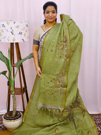 Linen Tissue with Embroidery Work - Green
