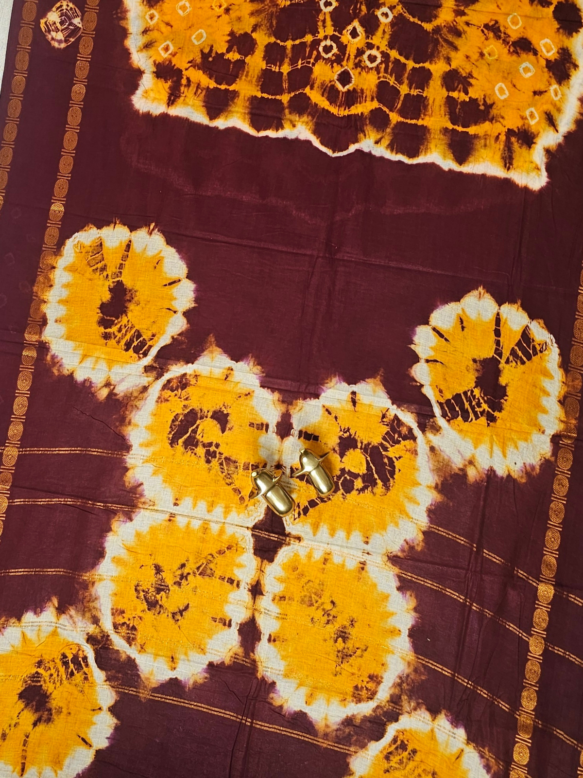 Madurai Sungadi Cotton Saree - Yellow with Maroon