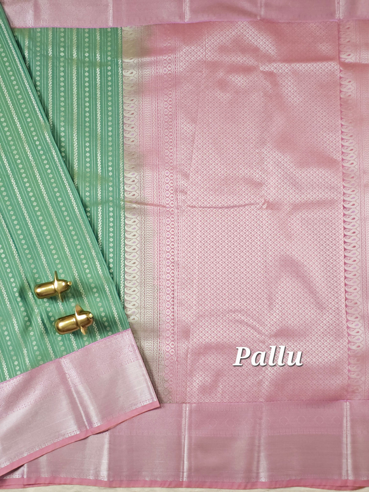Semi Kanjivaram Soft Silk Borcade Saree - Green with Pink