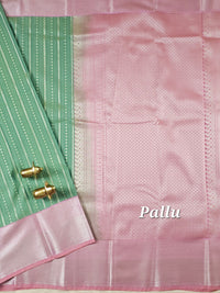 Semi Kanjivaram Soft Silk Borcade Saree - Green with Pink