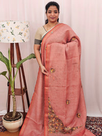 Linen Tissue with Embroidery Work - Dark Peach