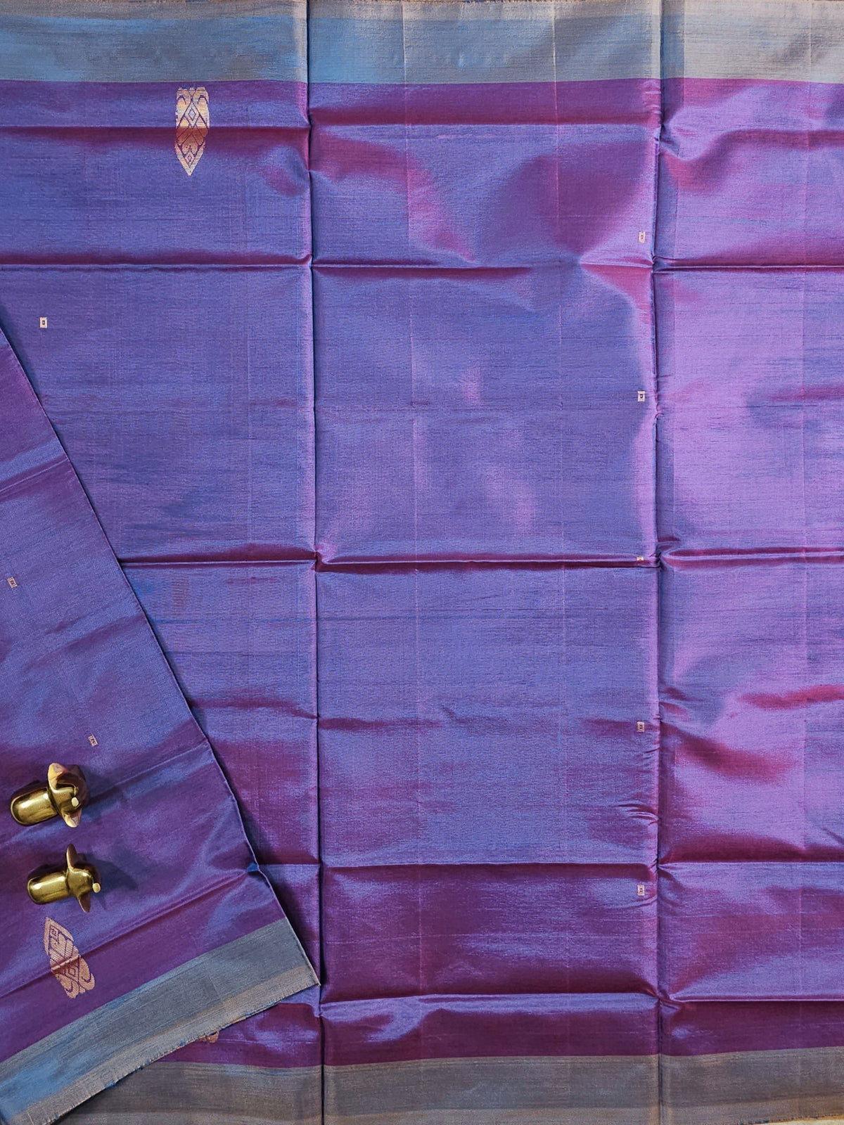 Chinnalampattu Saree - Dual Shade Off Violet and Blue with Beige