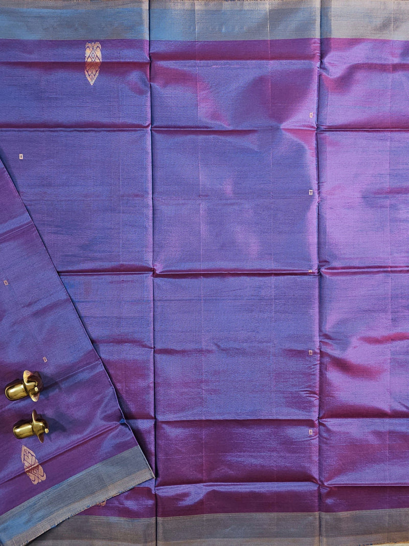 Chinnalampattu Saree - Dual Shade Off Violet and Blue with Beige