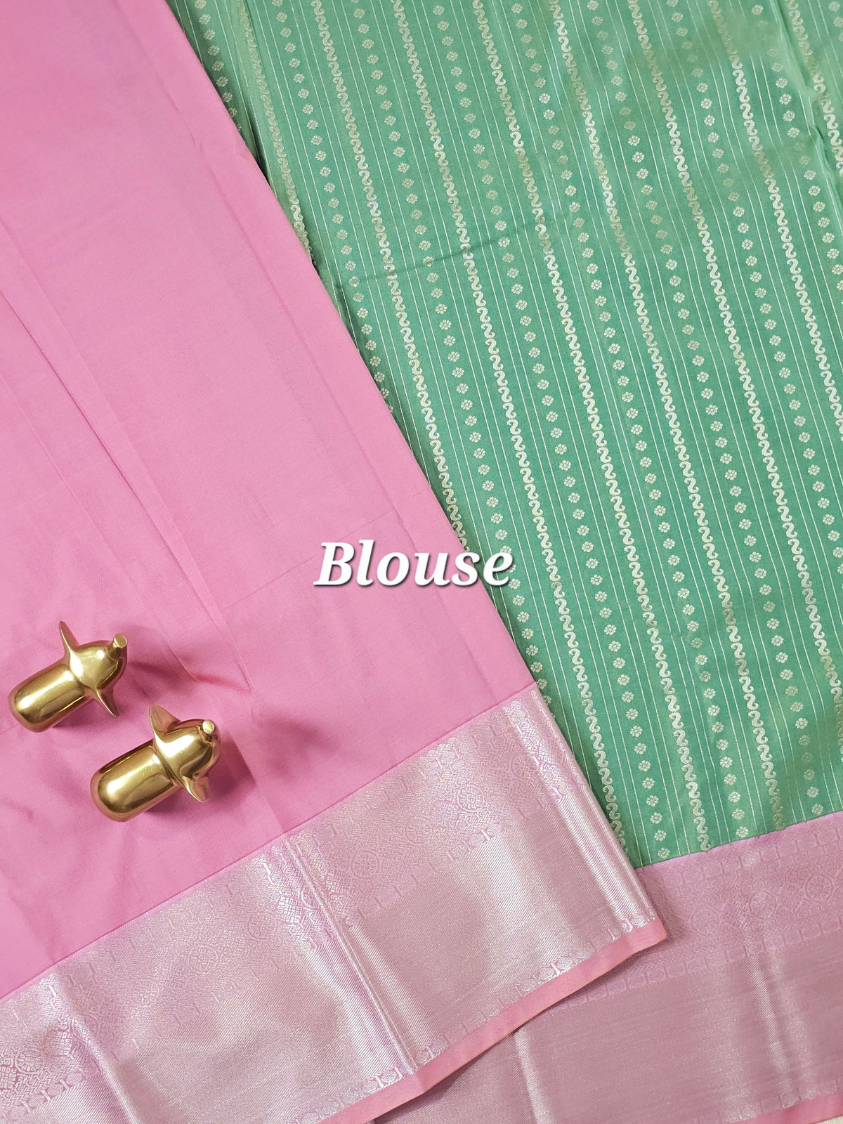 Semi Kanjivaram Soft Silk Borcade Saree - Green with Pink
