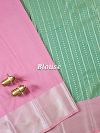 Semi Kanjivaram Soft Silk Borcade Saree - Green with Pink