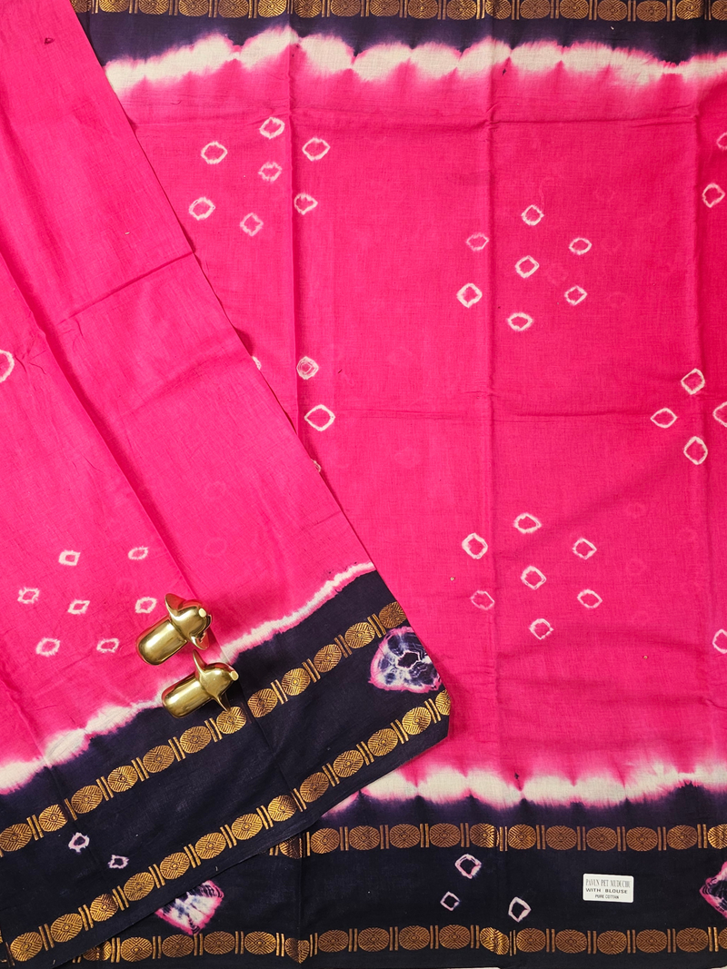 Madurai Sungadi Cotton Saree - Pink with Blue