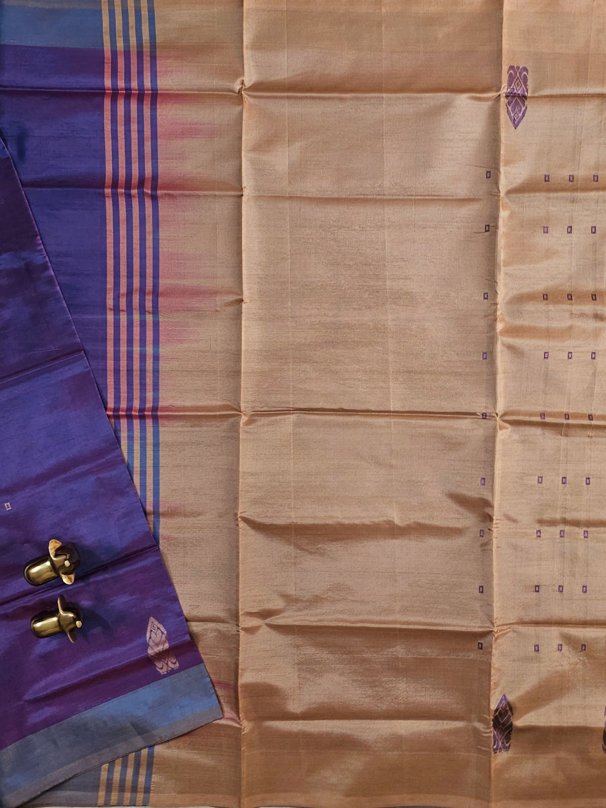 Chinnalampattu Saree - Dual Shade Off Violet and Blue with Beige