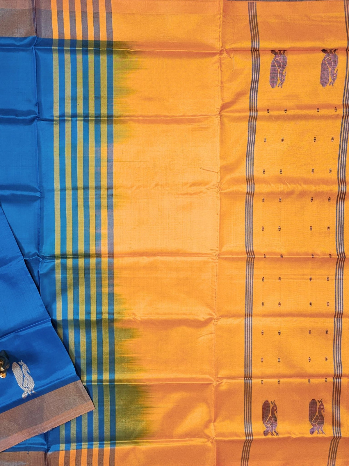 Peacock Blue with Yellow Chinnalampattu Saree with Blouse