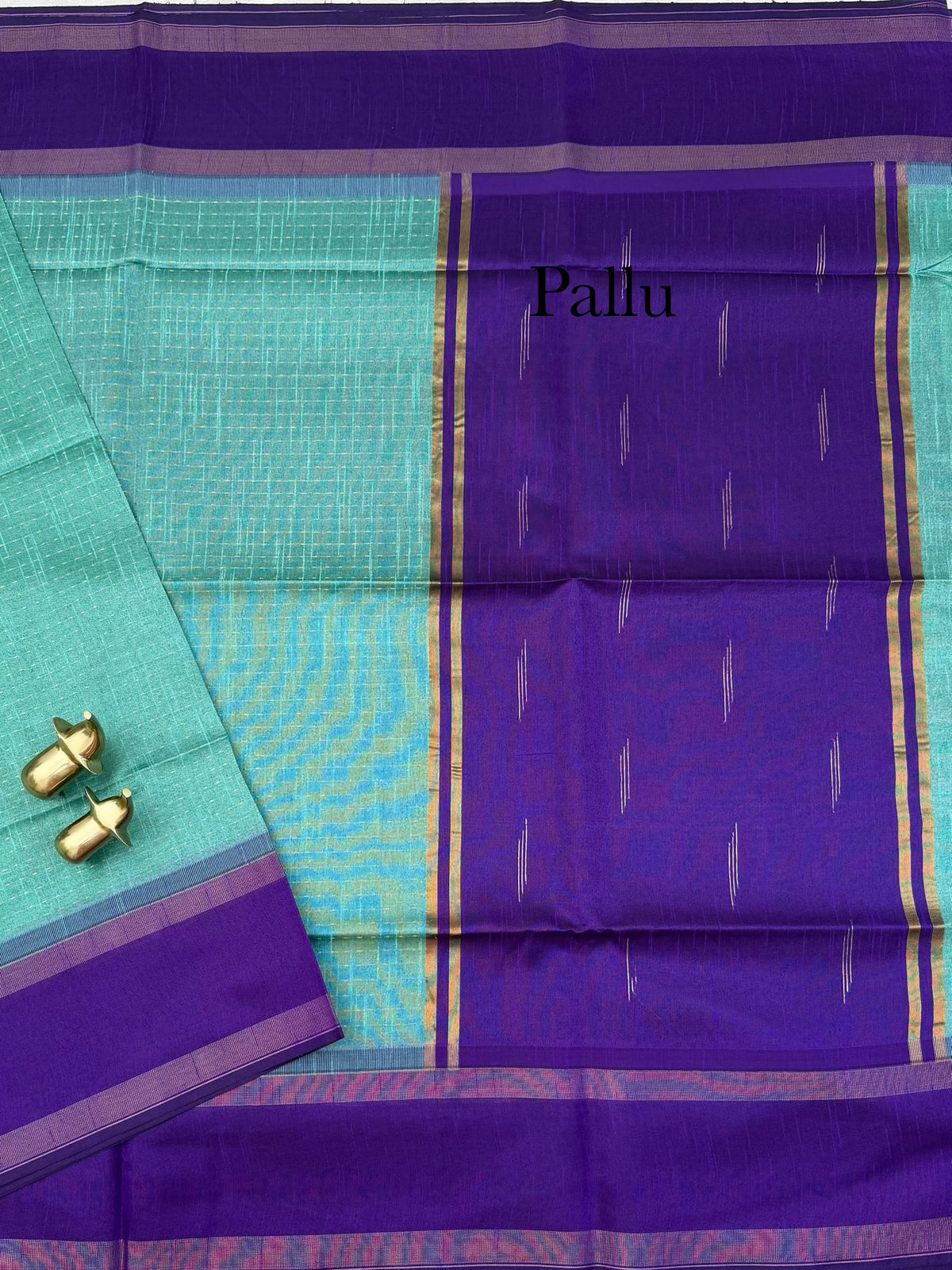 Semi Raw Silk - Sea Green with Purple