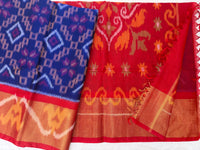Blue with Red Pochampally Ikkat Silk Cotton (SICO Pattu)
