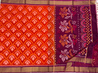 Orange with Magenta Pink Pochampally Ikkat Silk Cotton (SICO Pattu)