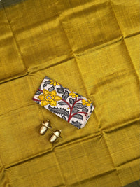 Handwoven Mangalagiri Plain Pattu Saree - Dual Shade Yellow with Black