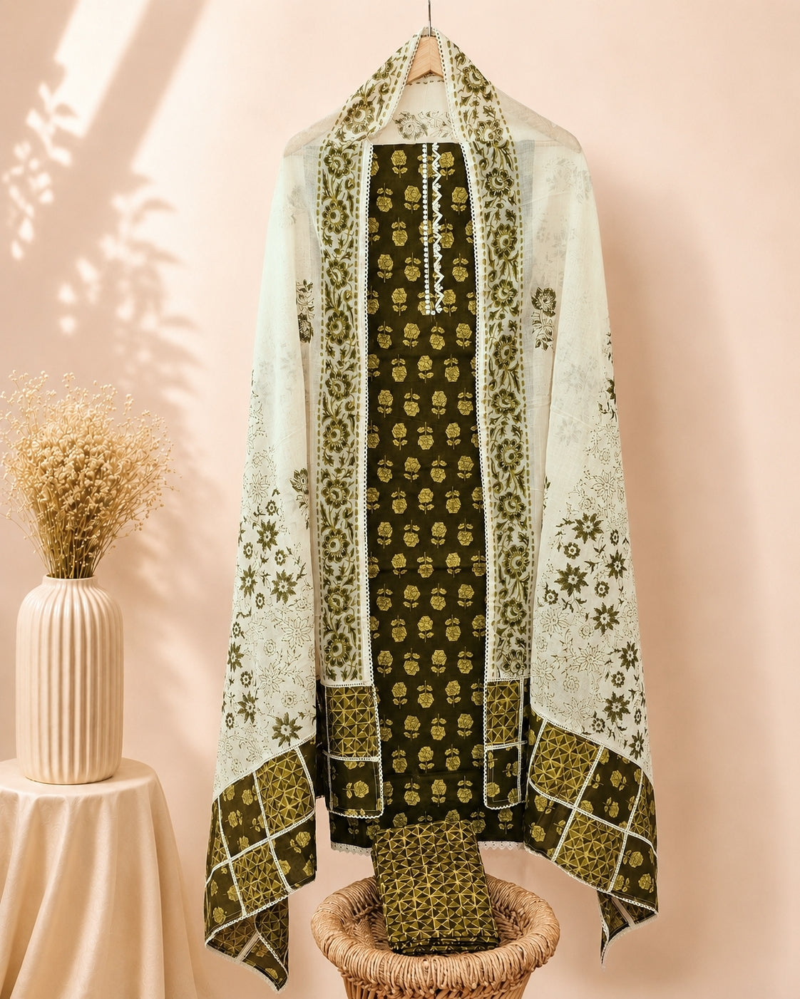 Premium Pure Cotton Unstitched Salwar -  Green