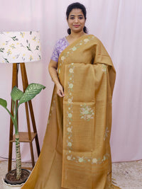 Linen Tissue with Zari Weaving Digital Printed Sarees - Yellow