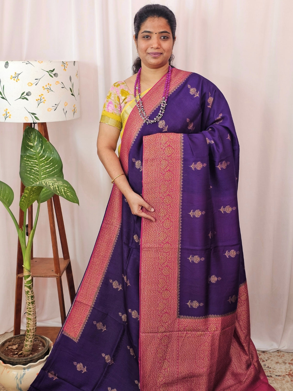 Jute Banarasi Silk Saree - Purple with Pink