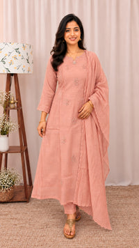 Premium Mul Chanderi 3 pcs Salwar Suit - Peach