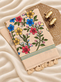 Soft Cotton with Weaving Floral Pattern  - Cream