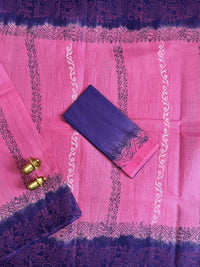 Pure Cotton with Checks Hand Block Prints - Pink with Purple
