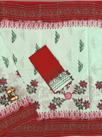 Pure Cotton with Hand Block Prints - Pista Green with Maroon