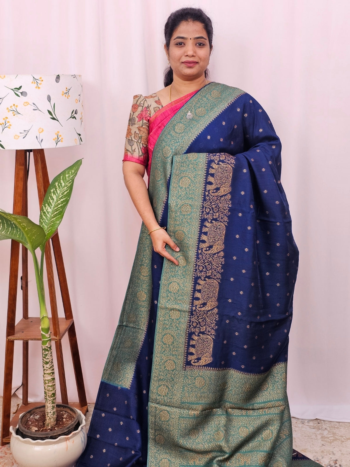 Jute Banarasi Silk Saree - Blue with Sea Green