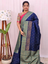 Jute Banarasi Silk Saree - Blue with Sea Green
