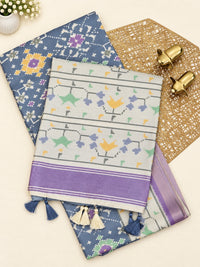 Patola Inspried Semi Tussar Saree  - Pastel Blue