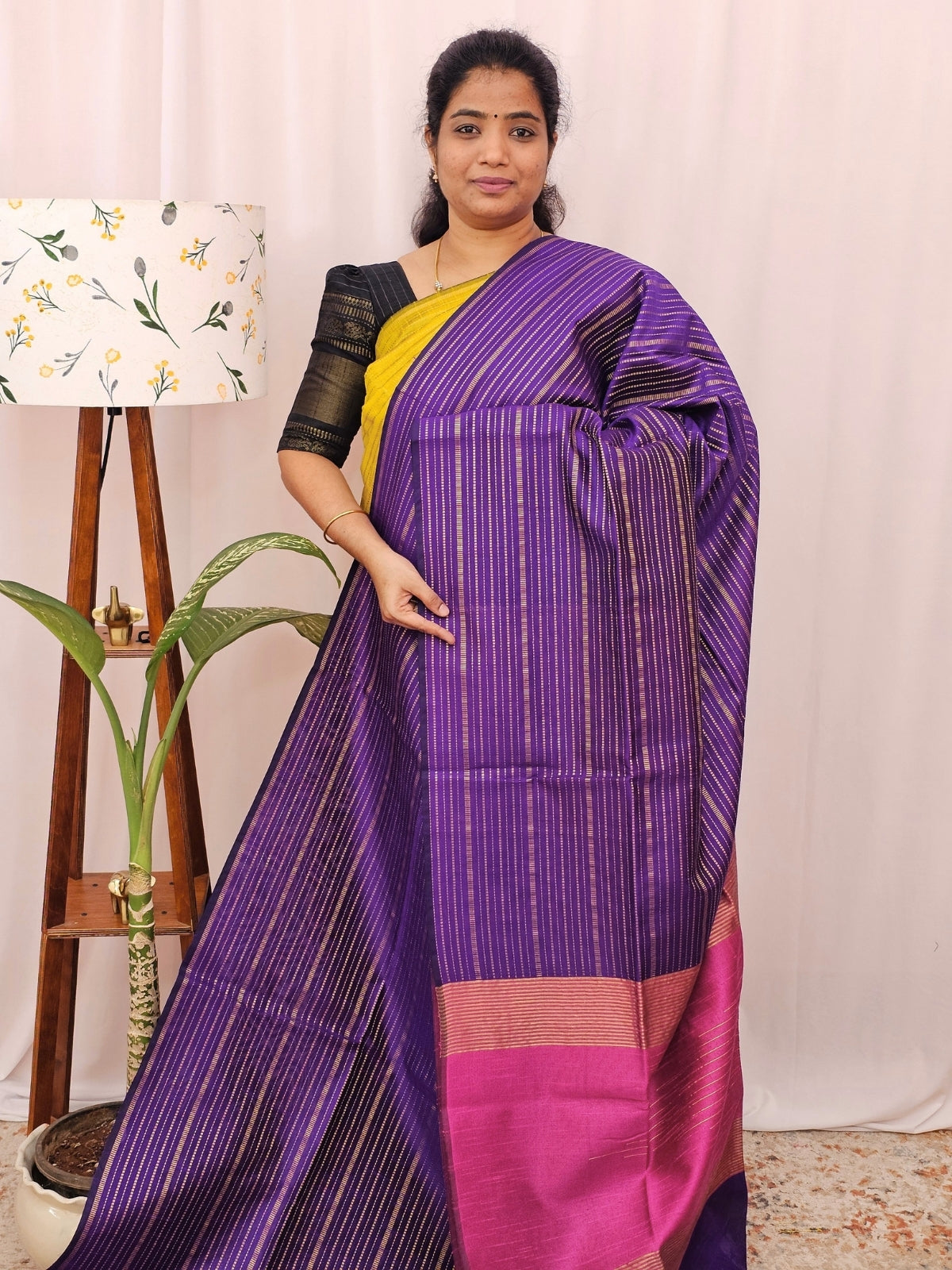 Semi Raw Silk - Purple with Pink