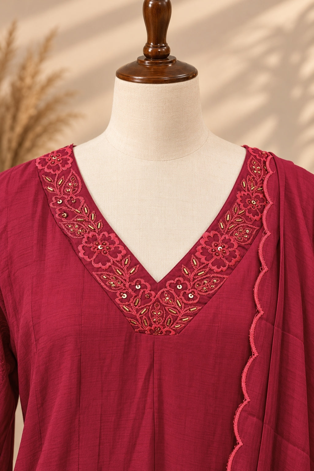 Premium Mul Chanderi 3 pcs Salwar Suit - Pinkish Marron
