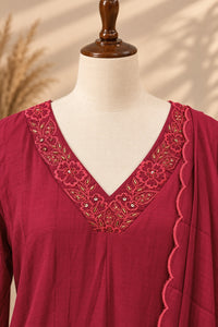 Premium Mul Chanderi 3 pcs Salwar Suit - Pinkish Marron