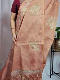 Linen Tissue with Aari Work - Rust Orange