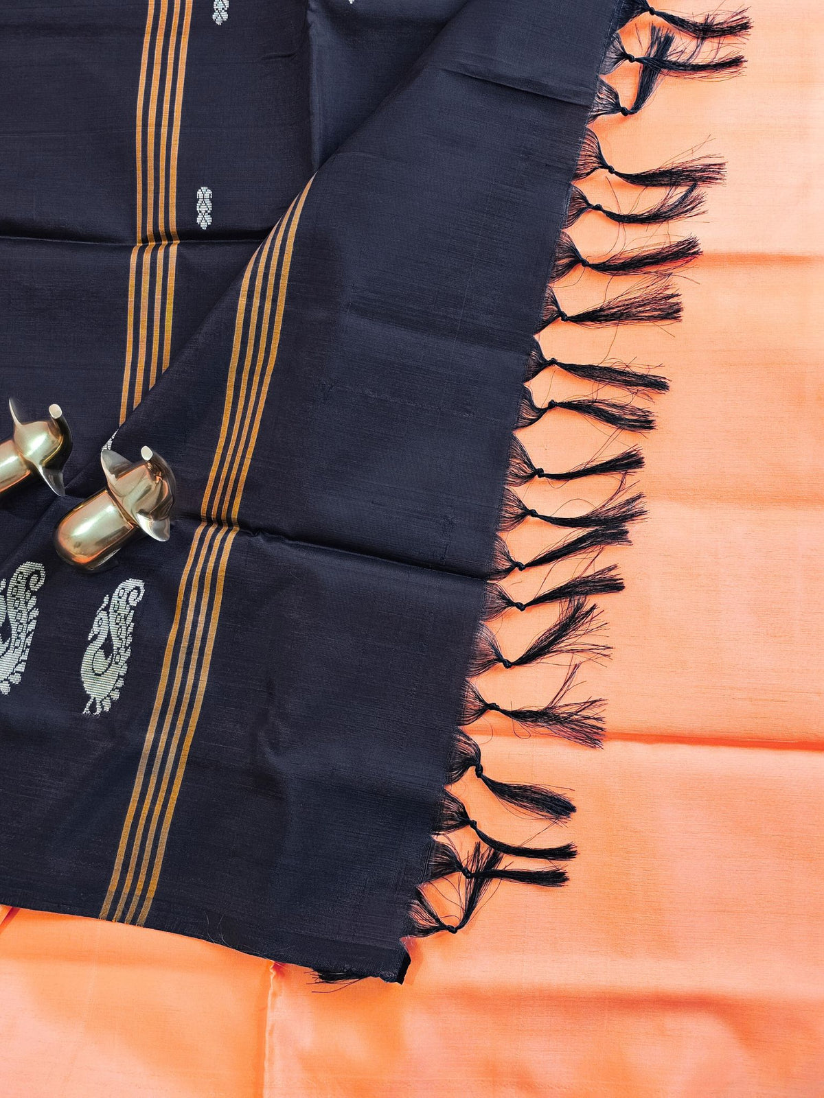 Chinnalampattu Saree- Pastel Orange with Dark Brown