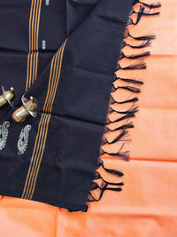 Chinnalampattu Saree- Pastel Orange with Dark Brown