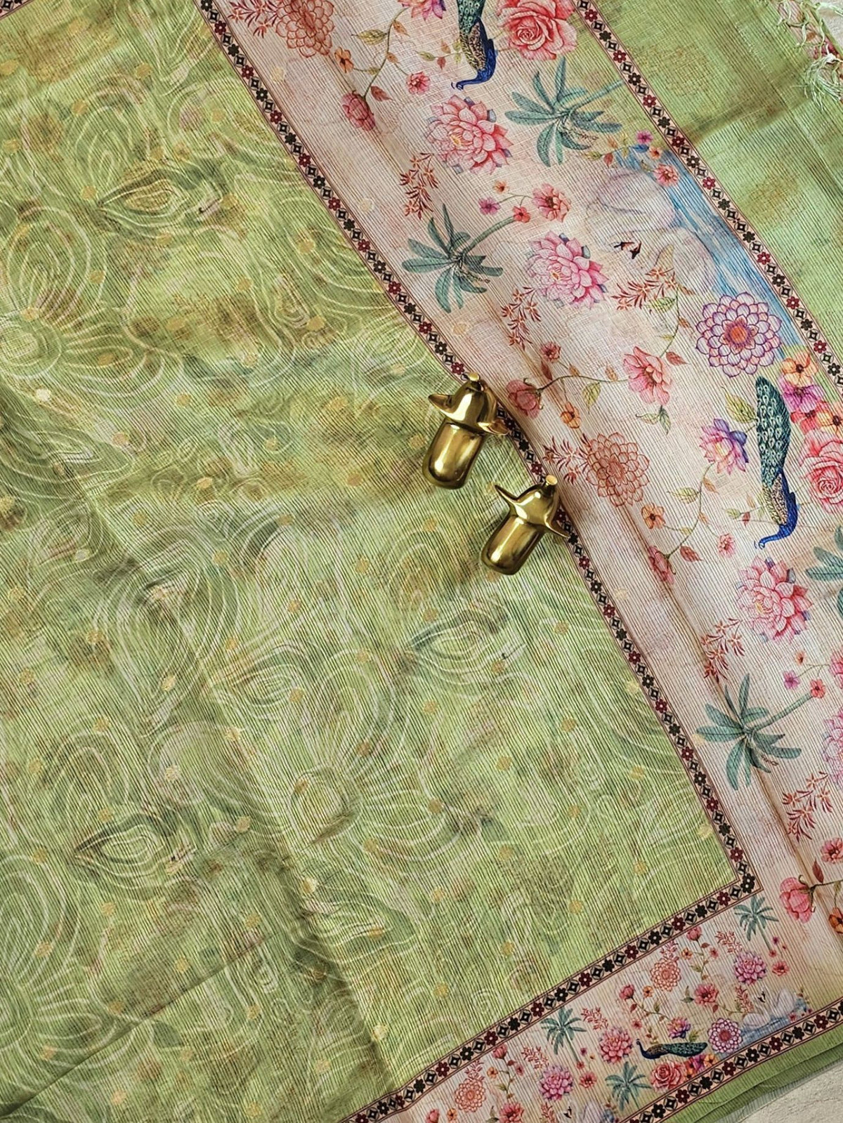 Unique Semi Tussar with Zari Weaving Butti - Green