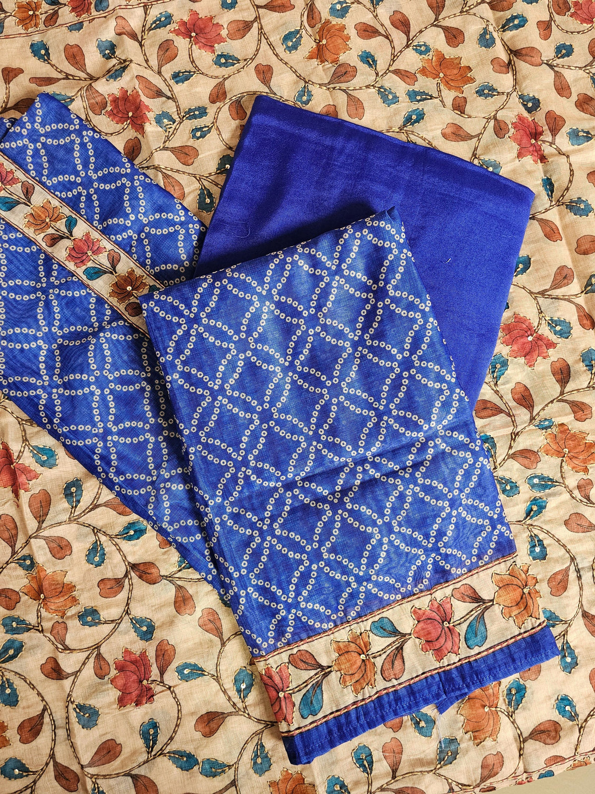 Chanderi with Kantha Unstitched Salwar Suit - Blue