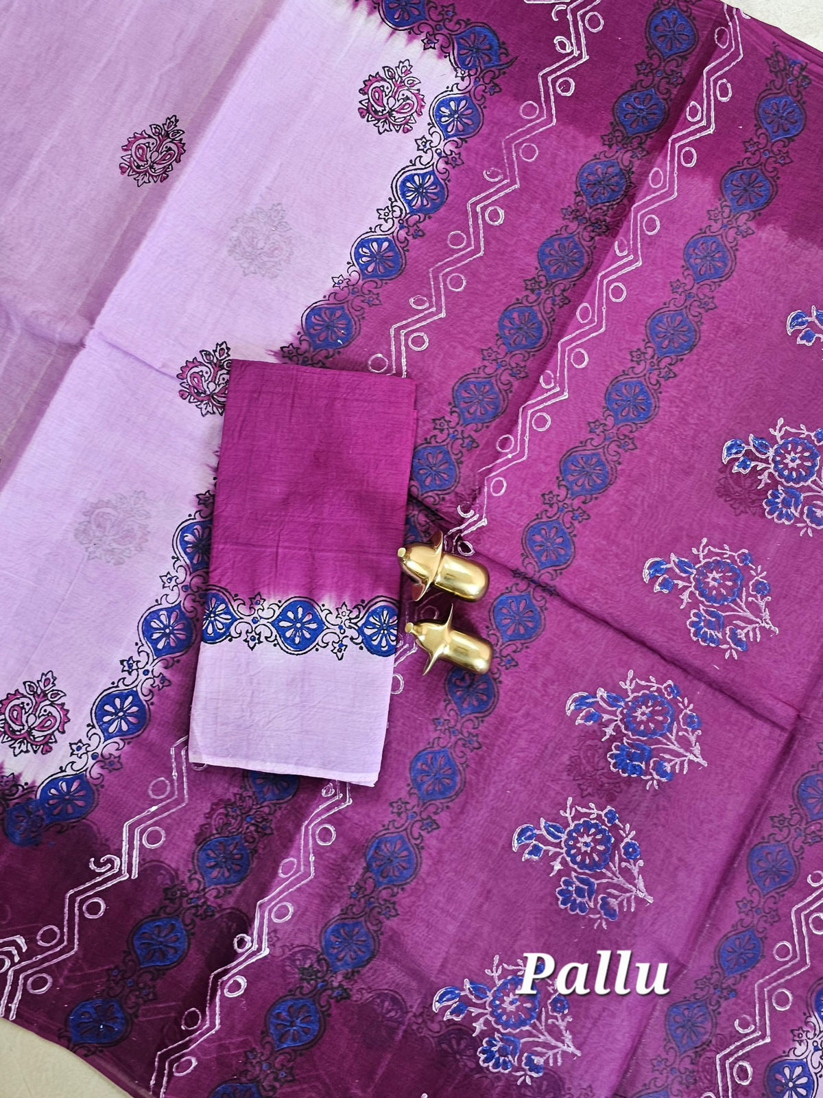 Pure Cotton with Hand Block Prints - Pink with Magenta Pink