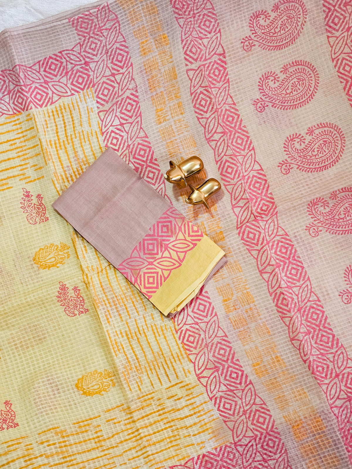 Pure Cotton with Checks Hand Block Prints - Sandal with Beige