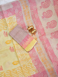 Pure Cotton with Checks Hand Block Prints - Sandal with Beige