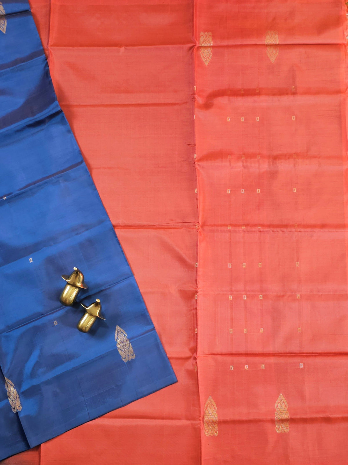 Chinnalampattu Saree - Peacock Blue with Orange