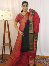 Pure Chanderi Butter Silk - Red with Black