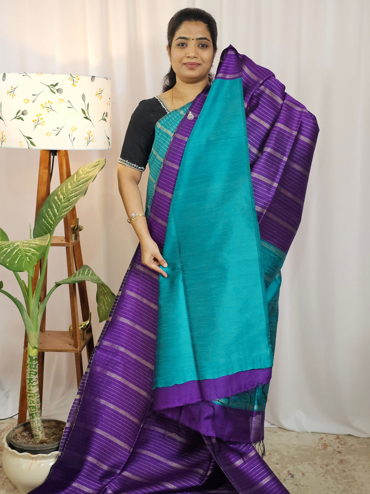 Semi Raw Silk -  Purple with Blue