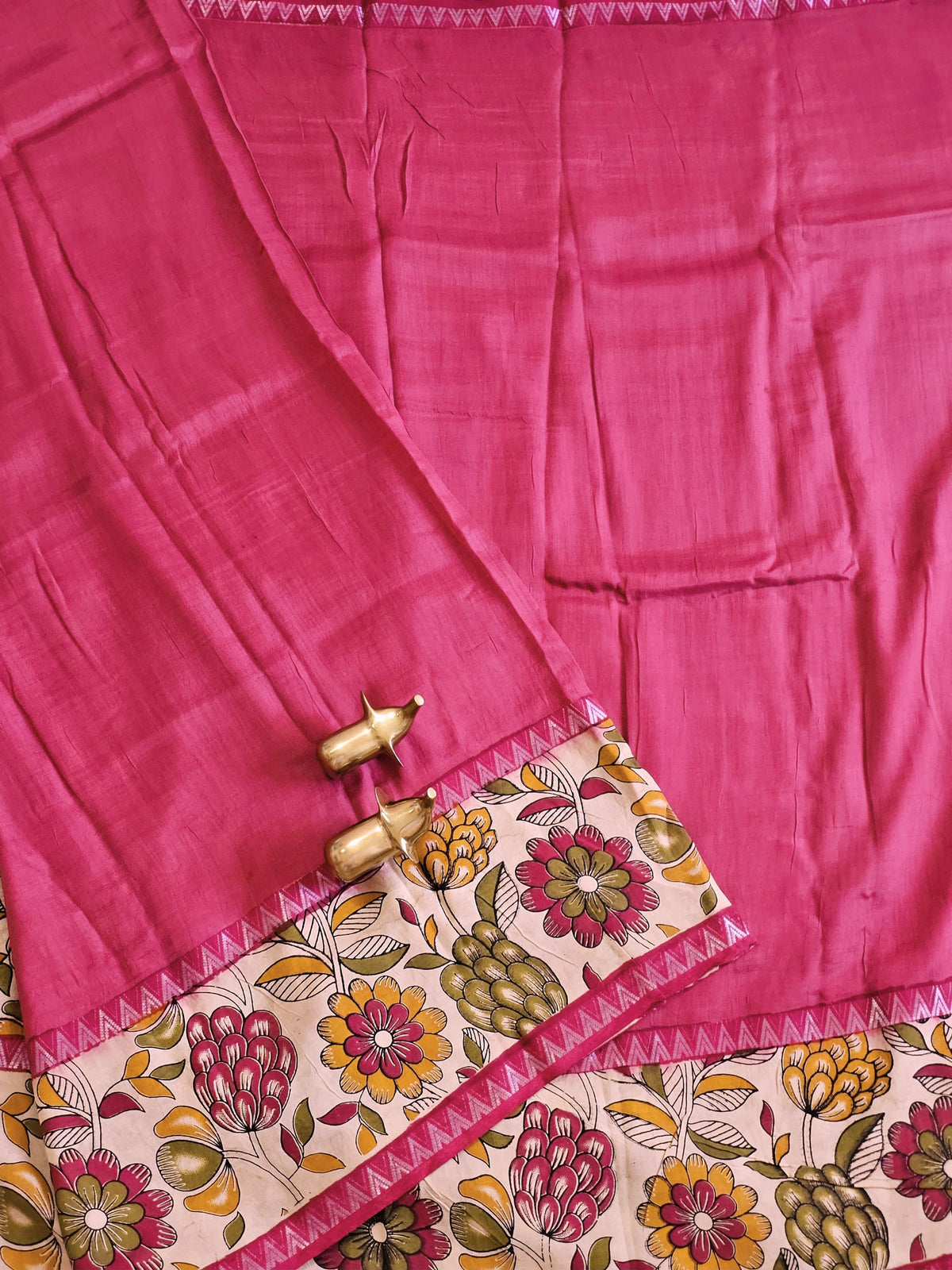 Chennuri Silk With Gap Border Kalamkari Sarees - Pink