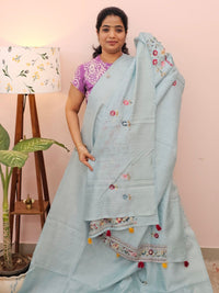 Premium Soft Linen Tissue with Hand Emboridery - Blue