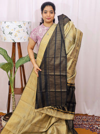 Semi Raw Silk Saree - Beige with Black