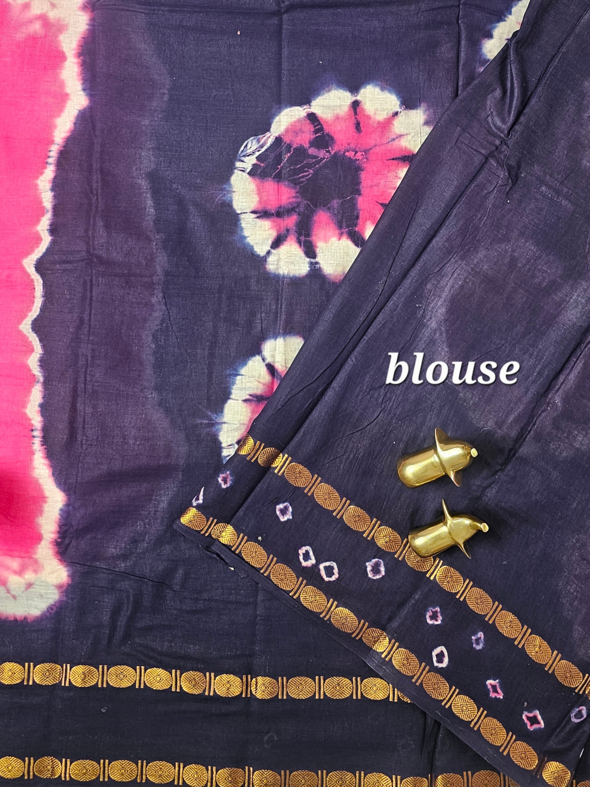 Madurai Sungadi Cotton Saree - Pink with Blue